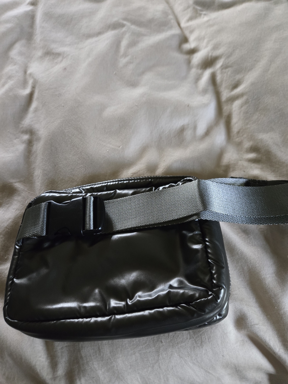 Metallic Gunmetal Puffer Belt Bag